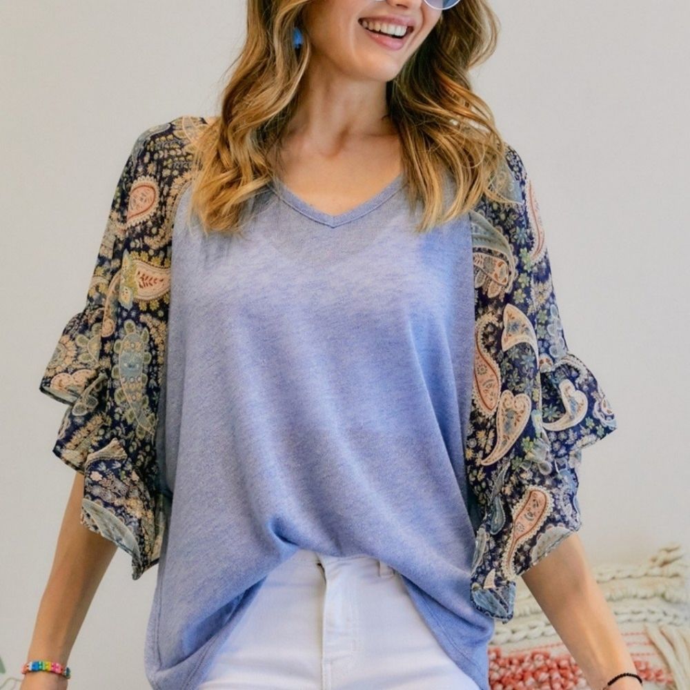 Blue Boho Sleeve Blouse S M L